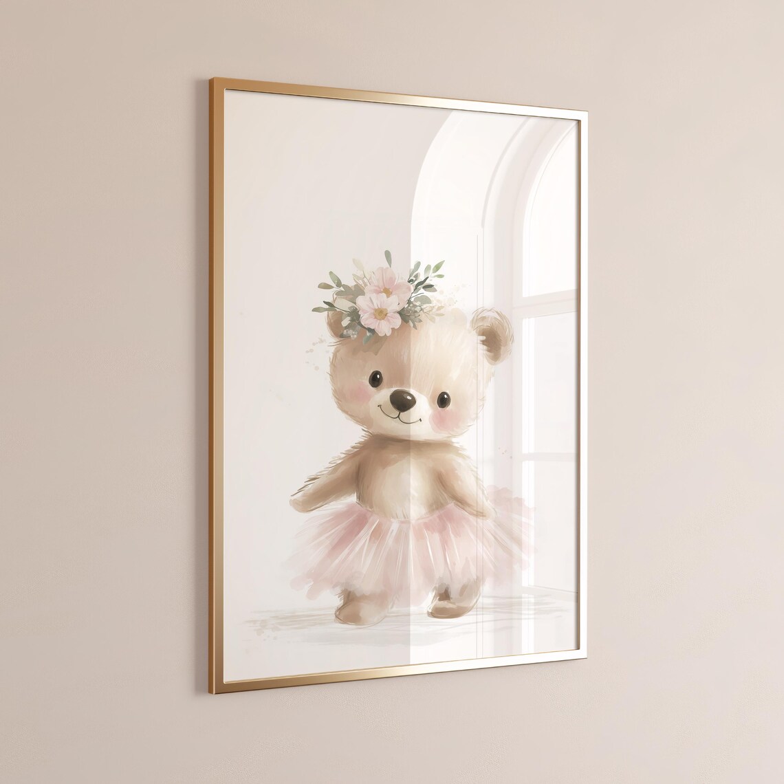 Cuddly Ballet Bear Teddy Watercolor Nursery Wall Art Pink Tutu Art - Image 5