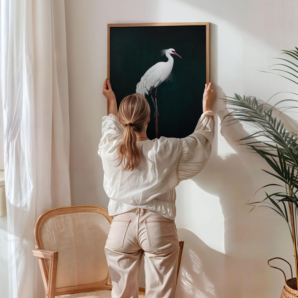 Crane Bird Painting Wall Art Detailed Bird Wall Decor Bird Art Portrait Fine Art Bird Painting Minimalist Bird Art Nature Painting - Image 5
