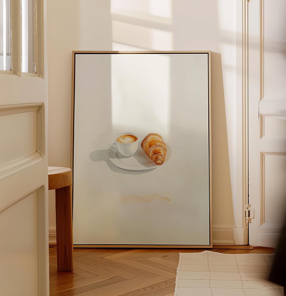 Cozy Watercolor Latte and Golden Croissant Breakfast Art Poster - Image 5