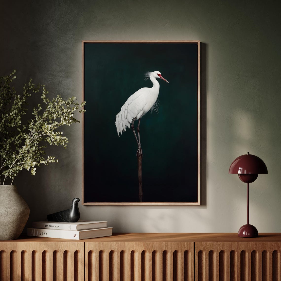 Elegant White Egret Portrait on a Deep Green Background Art Poster - Image 4
