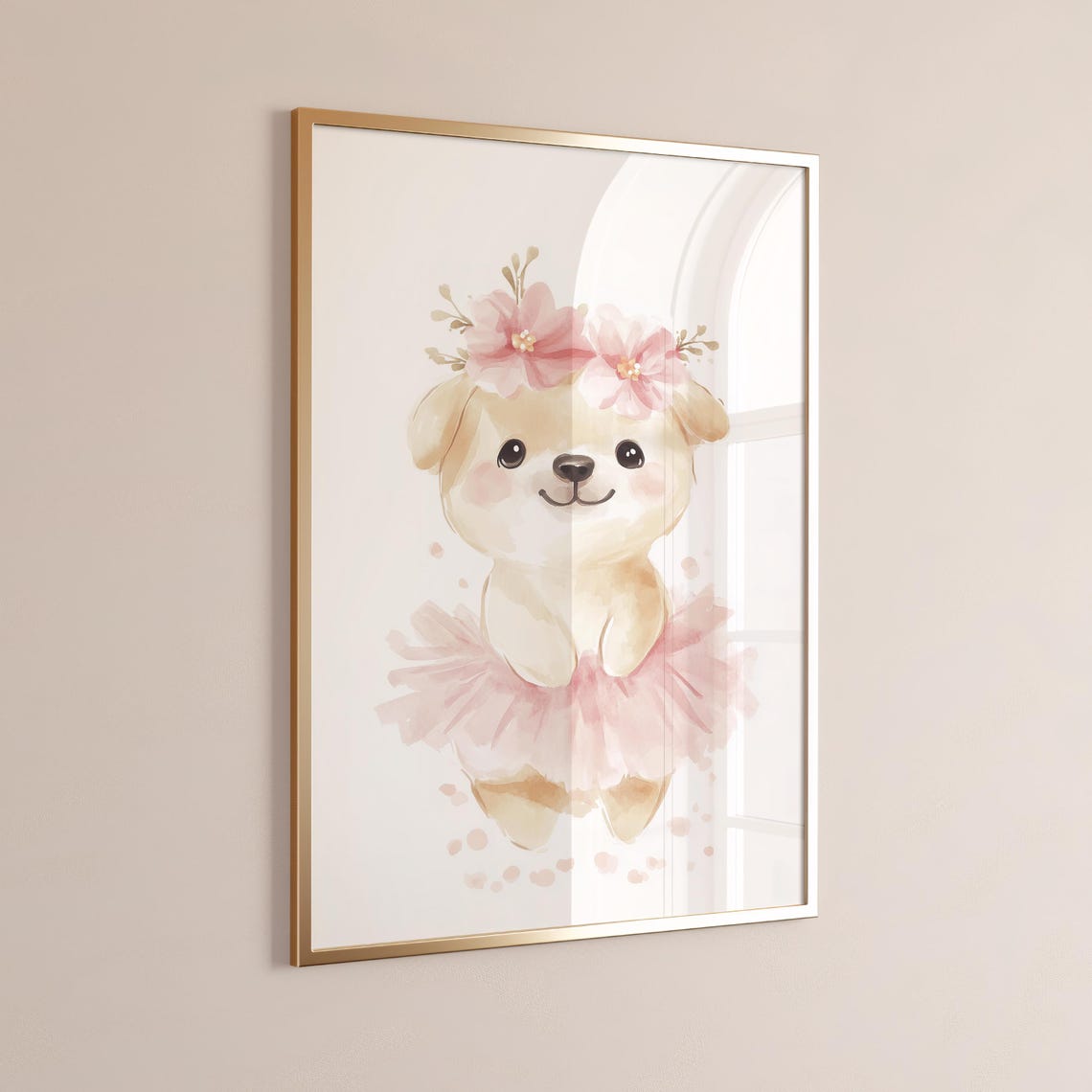 Happy Smiling Puppy Ballerina in Pink Tutu Nursery Art Poster - Image 5