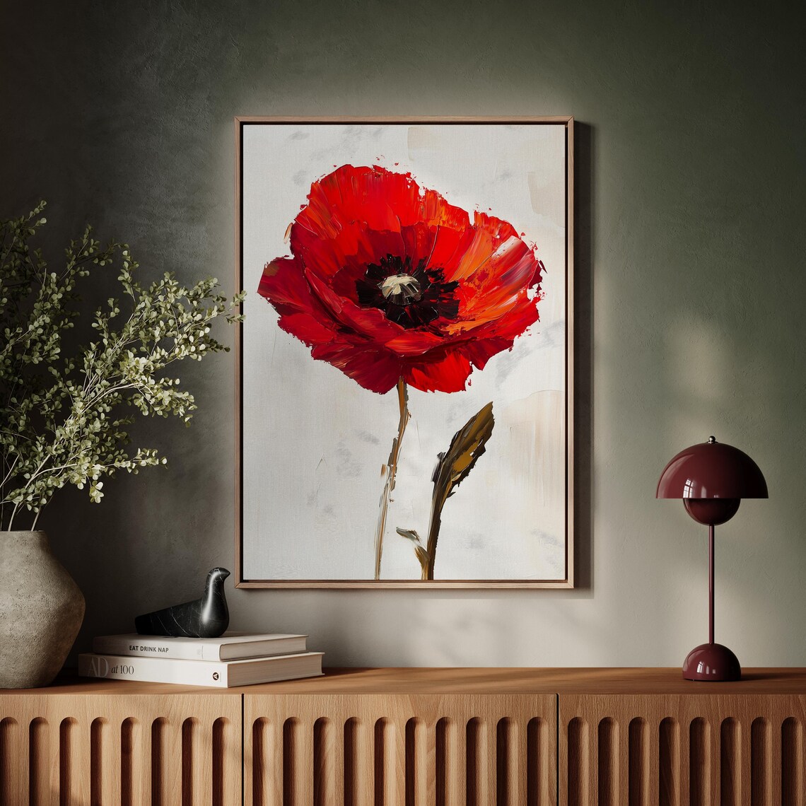Red Poppy Wall Art Poppy Painting Print Floral Modern Art Modern Botanical Painting Elegant Flowers Wall Decor Red Floral Painting - Image 3