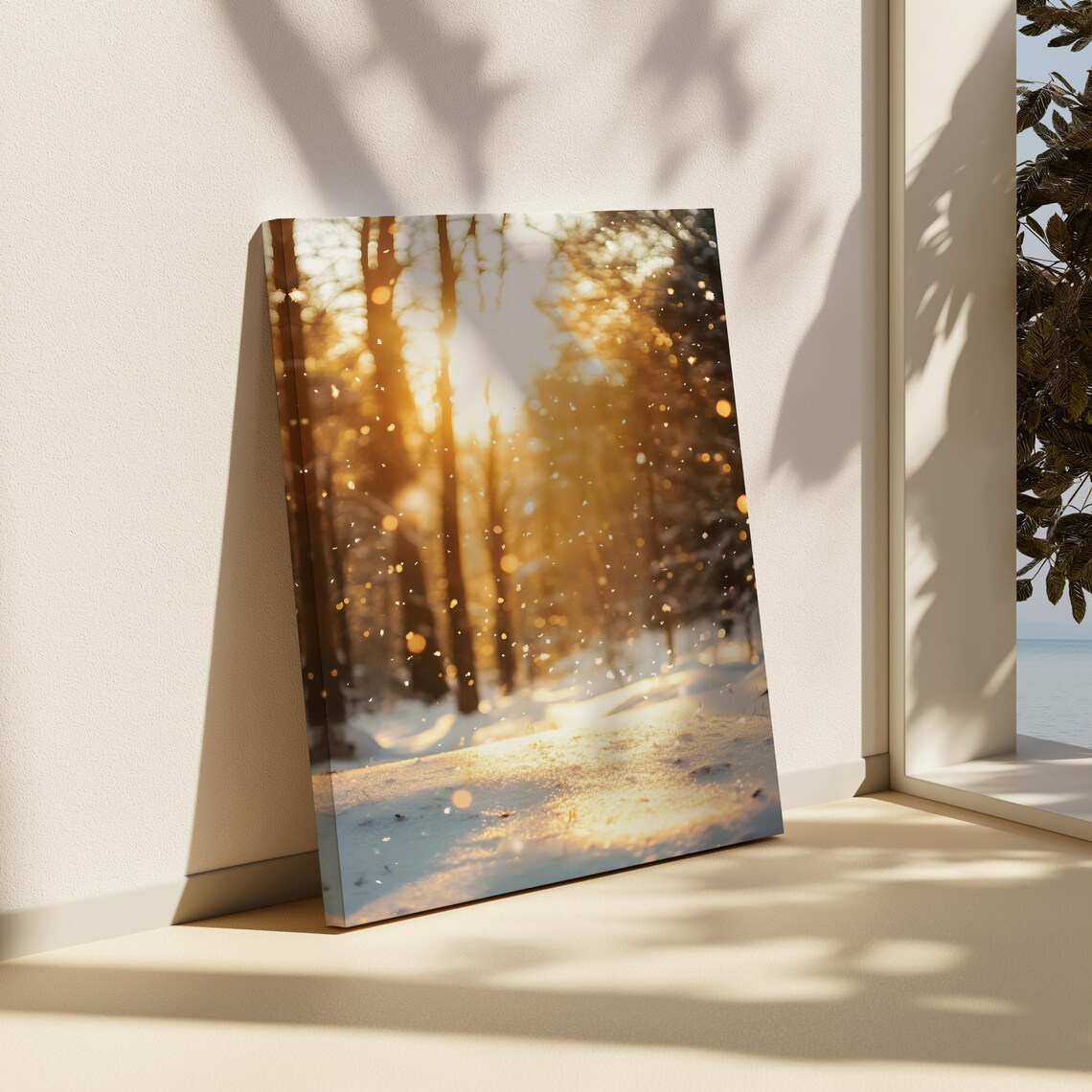 Golden Sunlight Through a Snowy Winter Forest With Bokeh Poster - Image 4