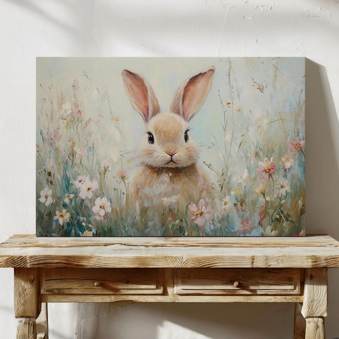 Adorable Bunny in a Pastel Wildflower Meadow Spring Easter Art Poster - Image 5