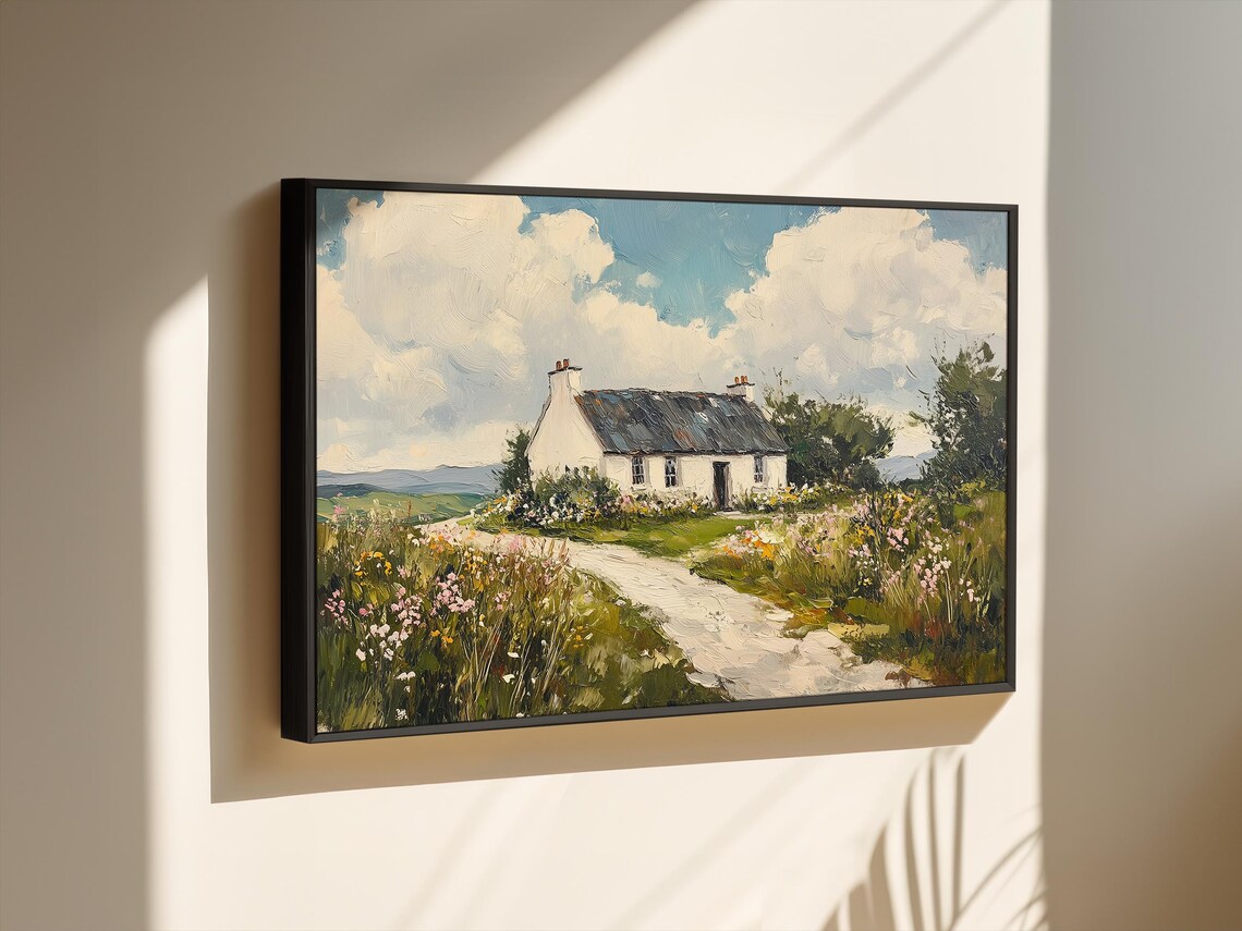 White Country Cottage With a Flower Lined Garden Path Poster - Image 3