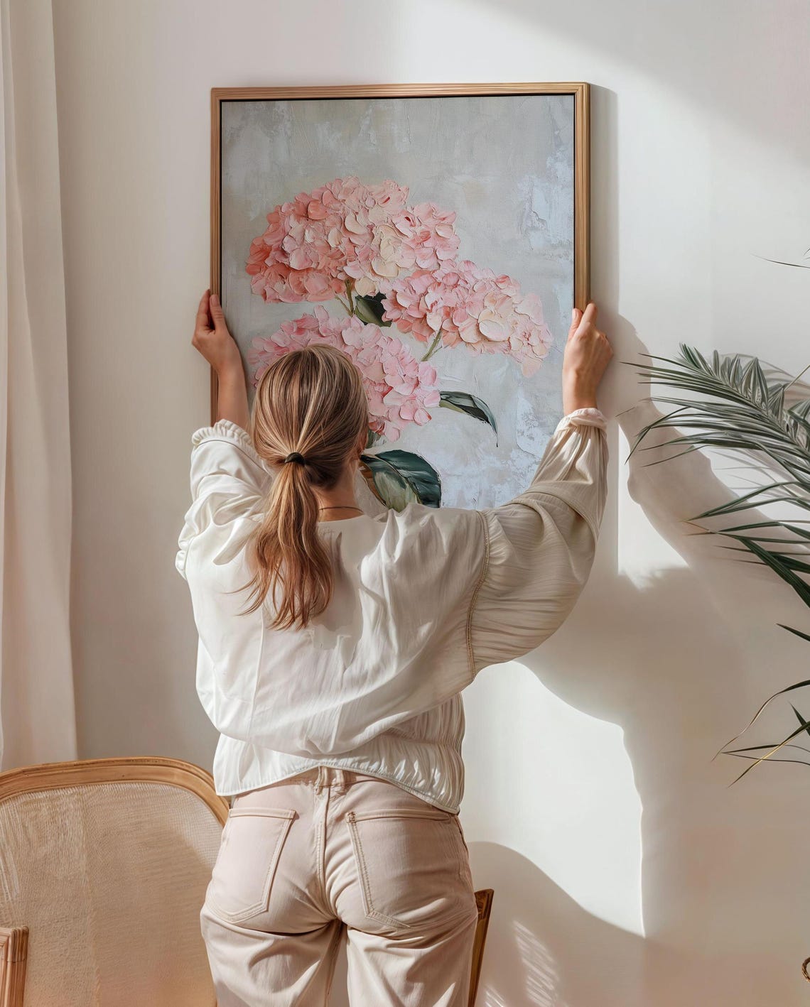 Soft Pink Hydrangea Blossoms Textured Impasto Floral Art Poster