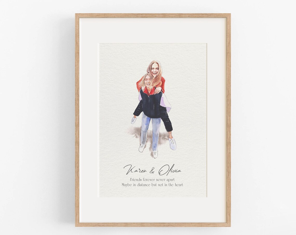 Karen and Olivia Best Friends Forever Watercolor Portrait Poster