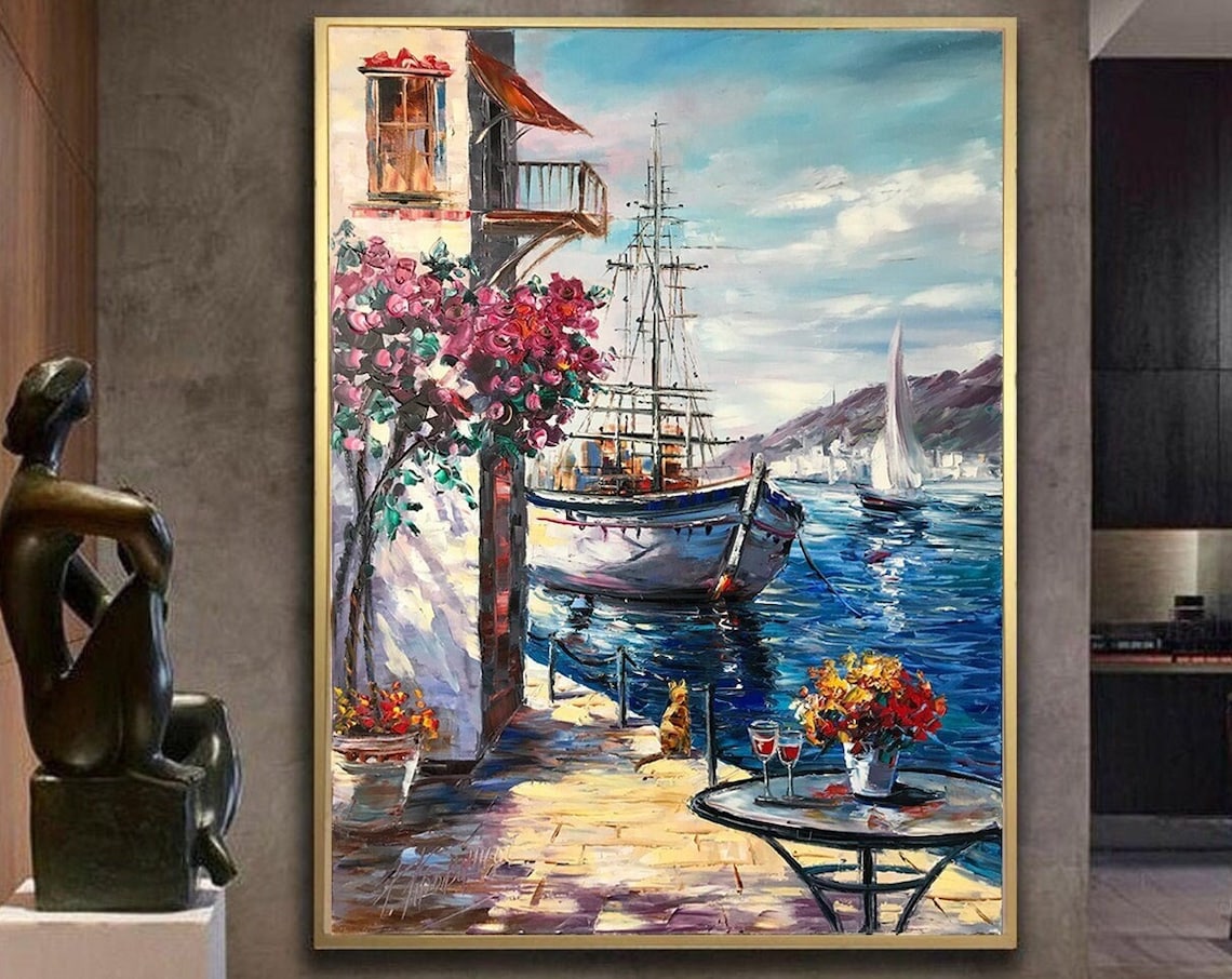 Santorini Mediterranean Landscape Art Print, Greece
