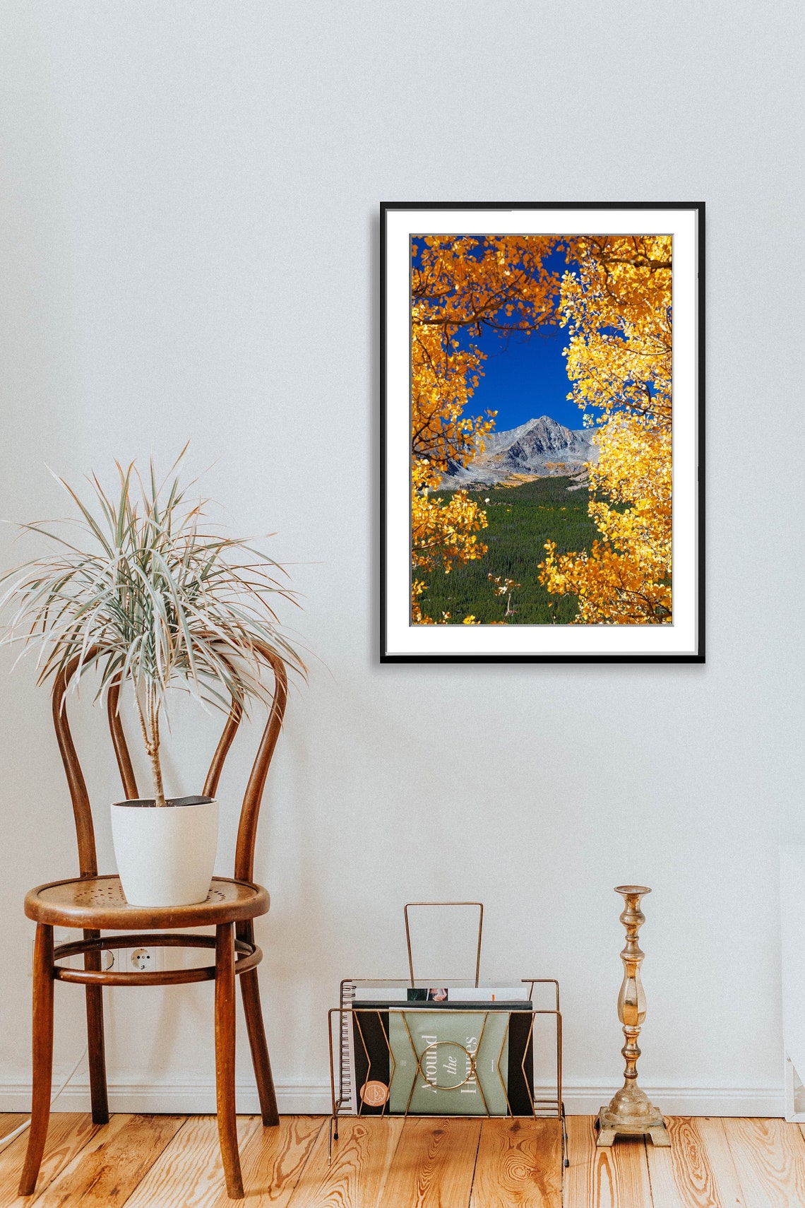 Golden Aspen Trees Framing a Mountain Peak Autumn Landscape Poster - Image 2