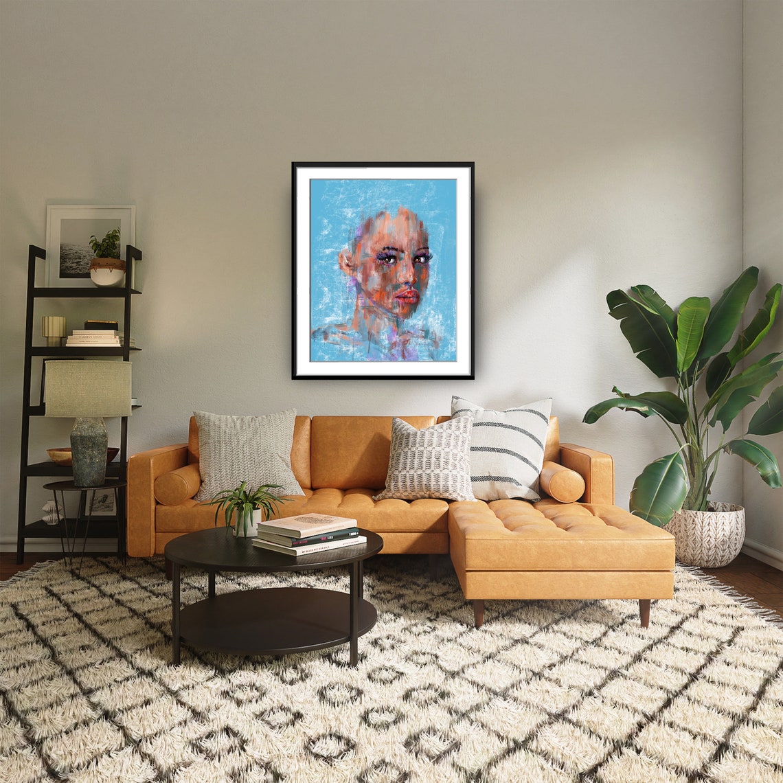 Abstract Blue Painted Portrait of a Woman's Face Modern Art Poster - Image 3