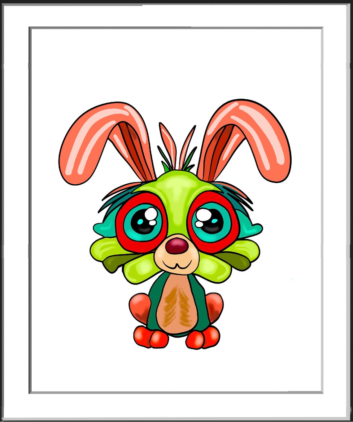 Cute Cartoon Bunny Rabbit with Big Eyes Nursery Illustration Poster