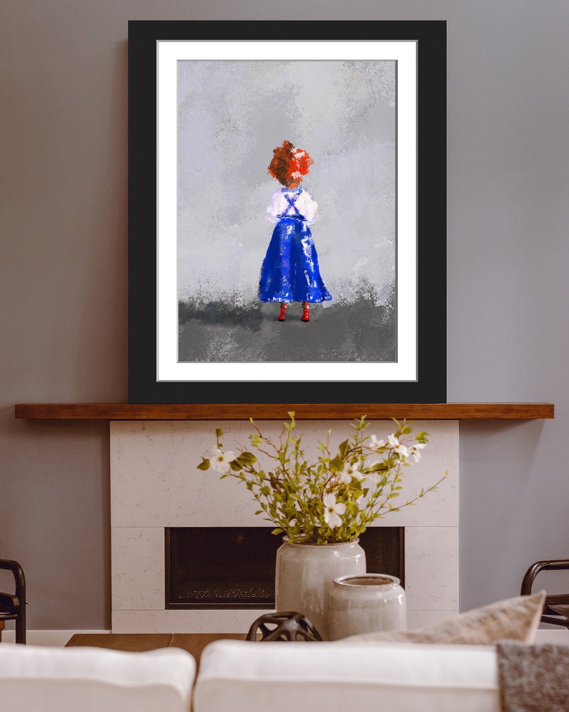 Girl In Red Boots And Blue Dress From Behind Impressionist Poster - Image 3