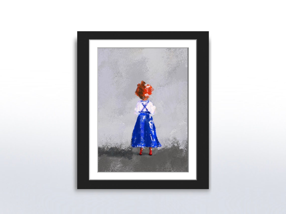 Girl In Red Boots And Blue Dress From Behind Impressionist Poster
