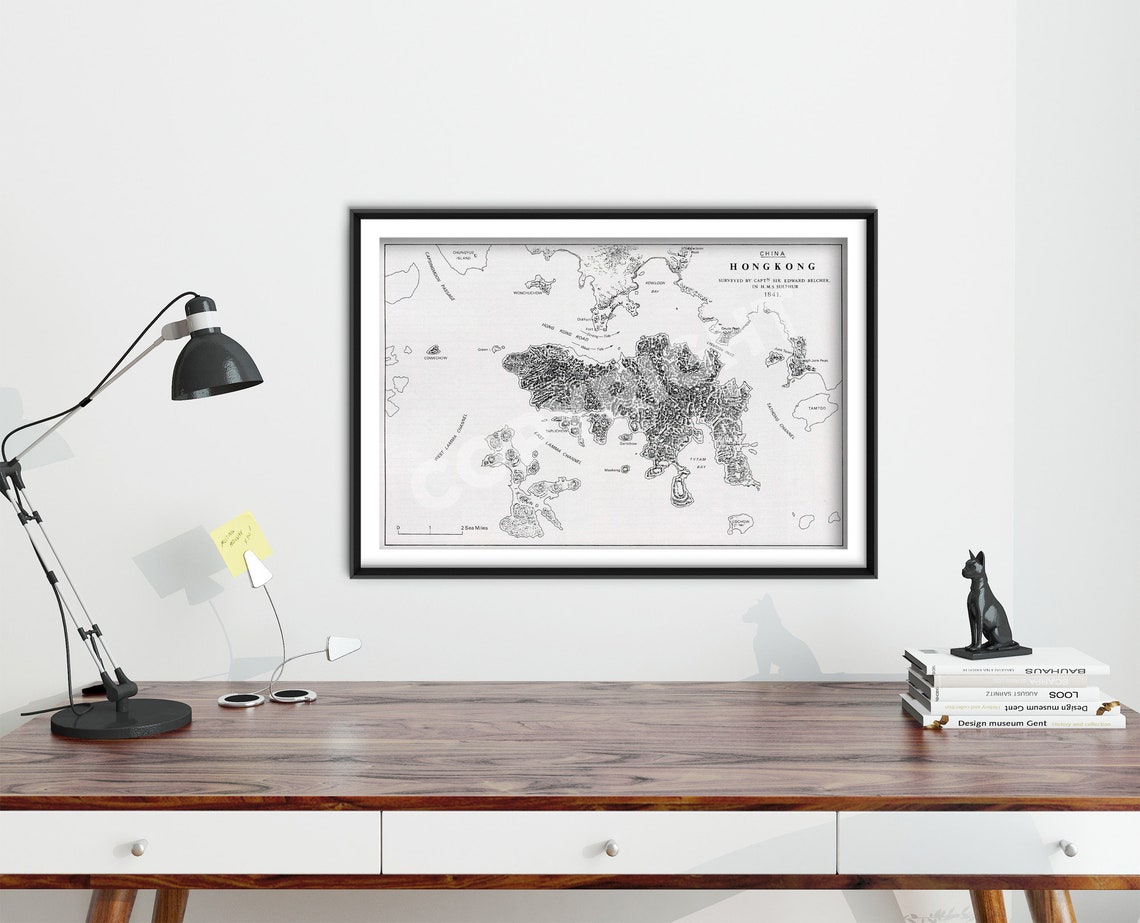 Reproduction Of A Vintage Map Of Hong Kong From 1841 Photo Poster Print Wall Woodbg Decor Art Street Home Old Archive - Image 4