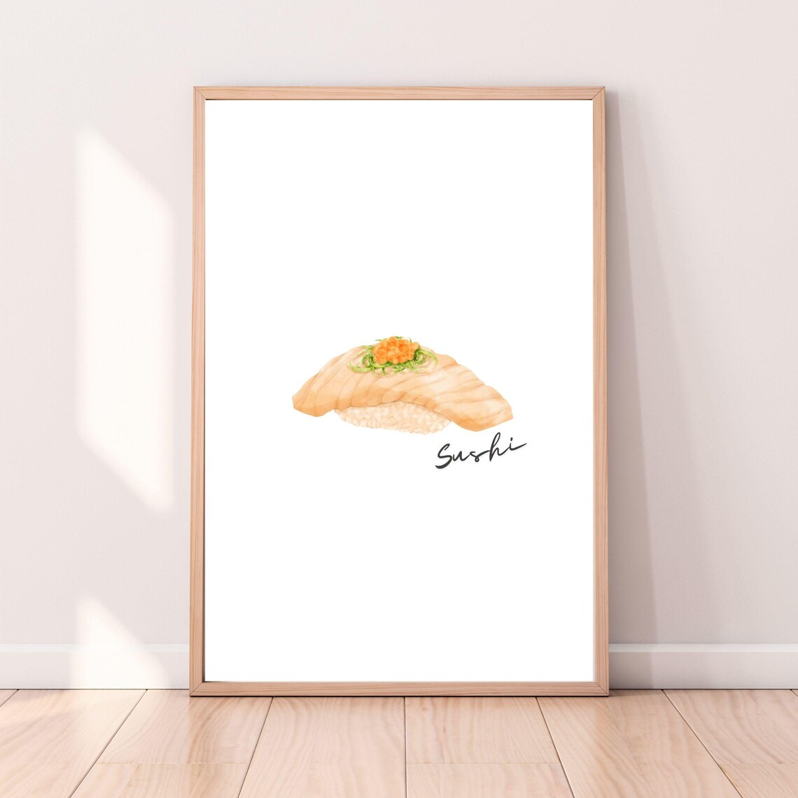 Salmon Nigiri Sushi With Salmon Roe Watercolor Food Art Poster