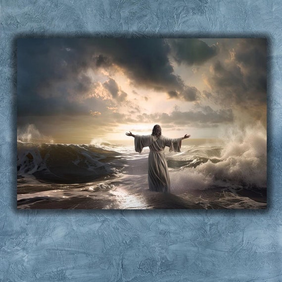 Jesus Walking On Water Poster Print Jesus Scripture Poster Jesus Walking On Water Wall Art Jesus Art Print Christian Wall Art Gift
