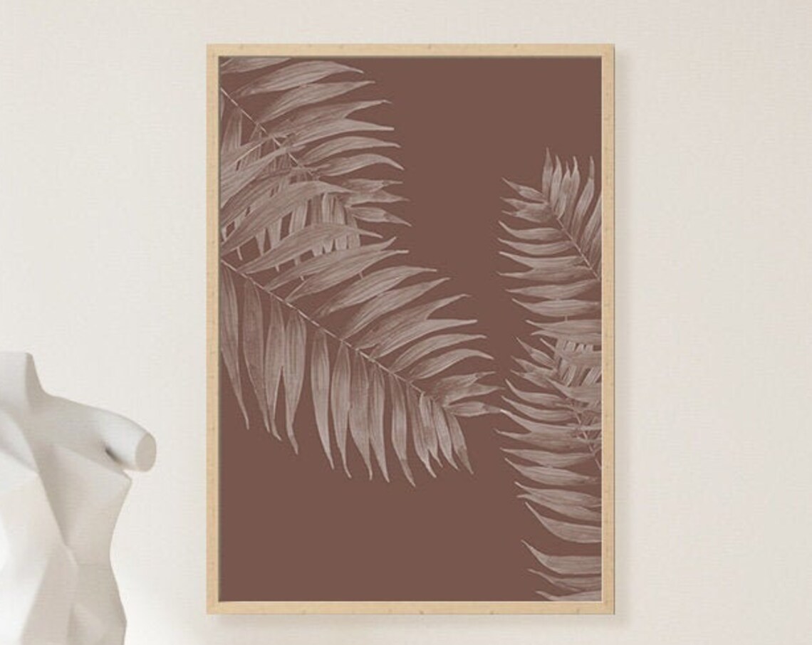 Palm Leaves Botanical Art Brown Tropical Fronds Modern Wall Poster