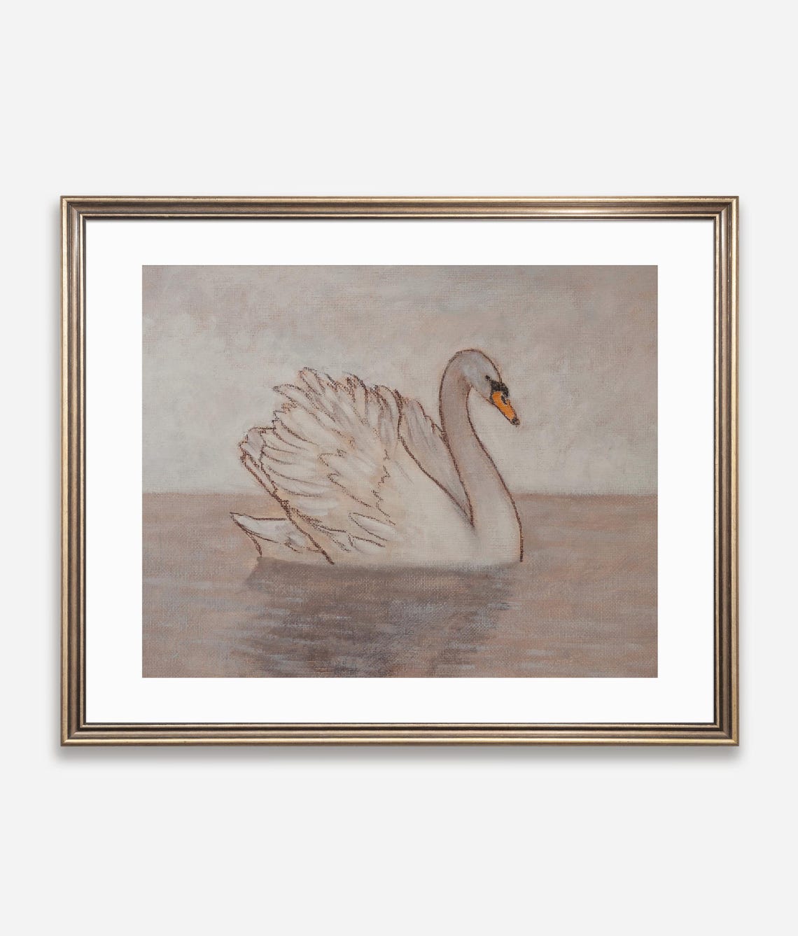Elegant White Swan on Water Painting Poster Soft Muted Colors