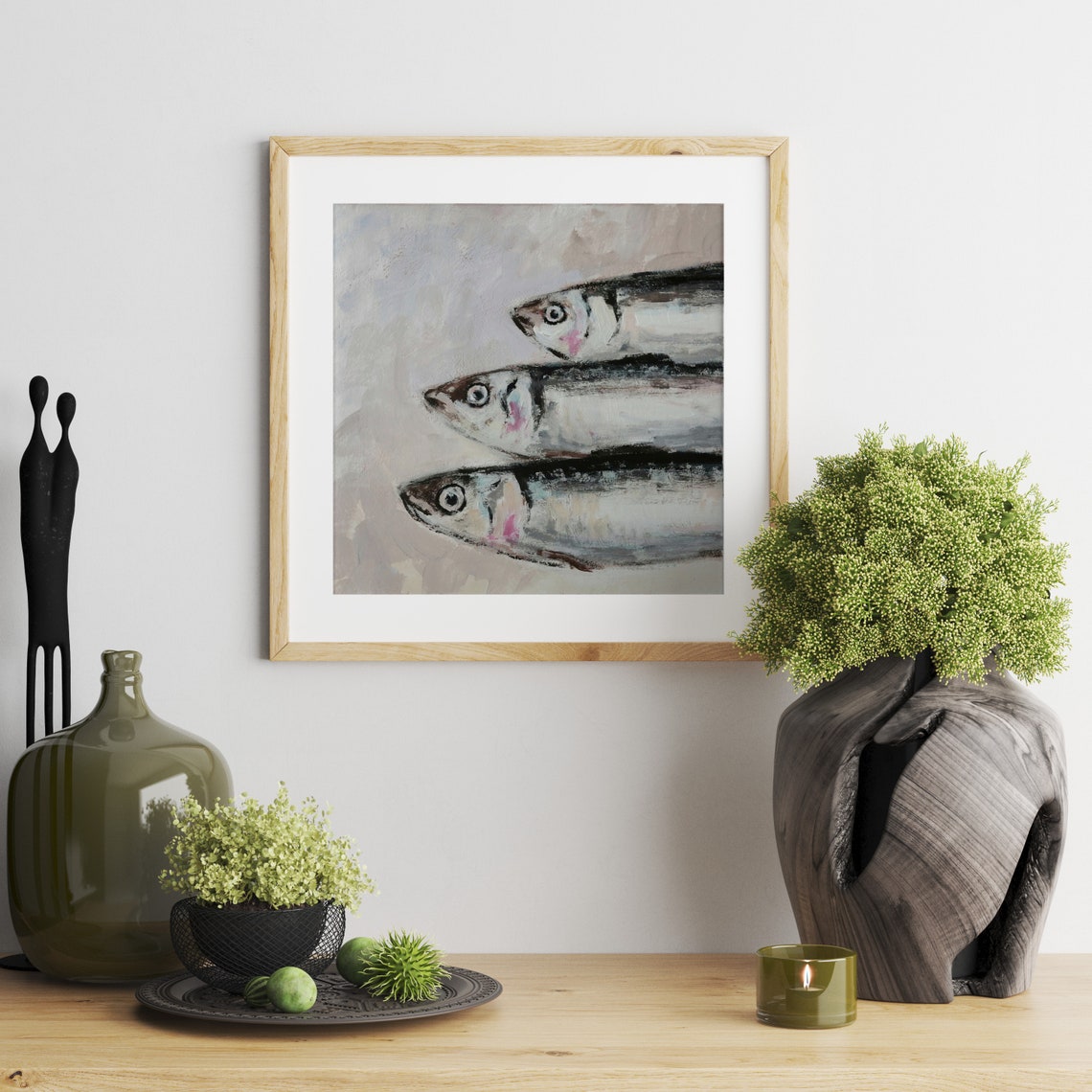 Three Silver Sardines Painted Up Close Kitchen Fish Art Poster - Image 2