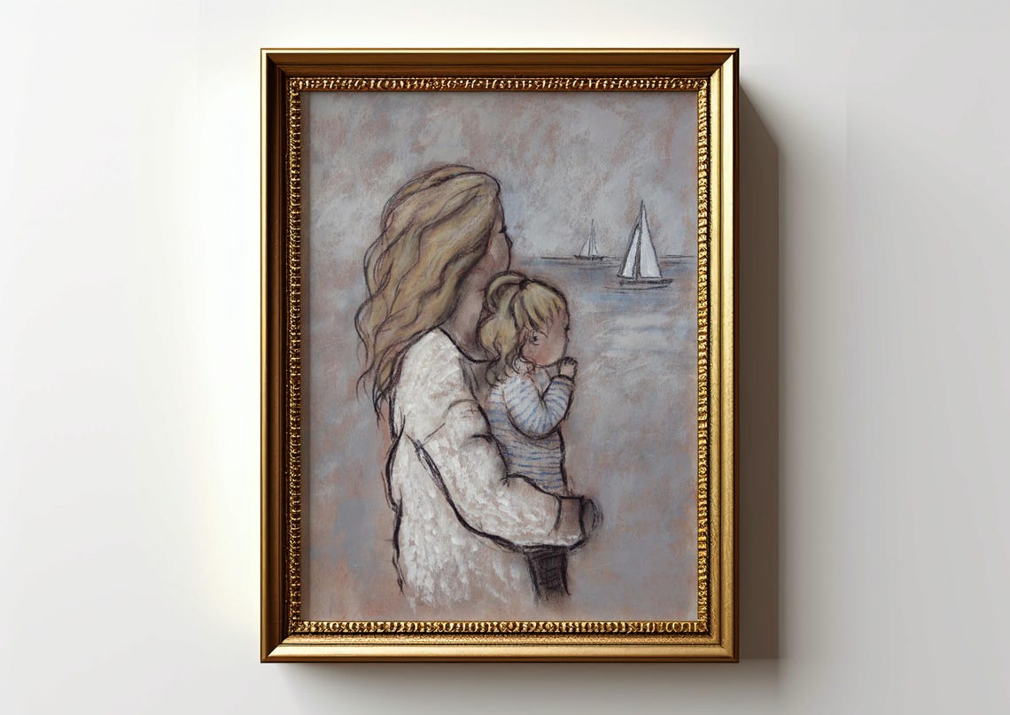 Mother And Daughter Painting Blonde Mother Gift For Daughter In Law Mothers Day Gift Idea Motherhood Art Print Unframed