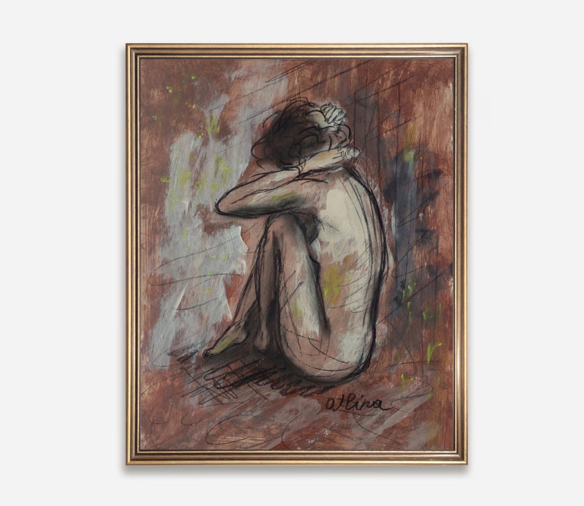 Nude Woman Painting Female Figure Abstract Print Naked Girl Sexy Bedroom Decor Nude Art For Bathroom Wall Decor Dark Female Poster Unframed