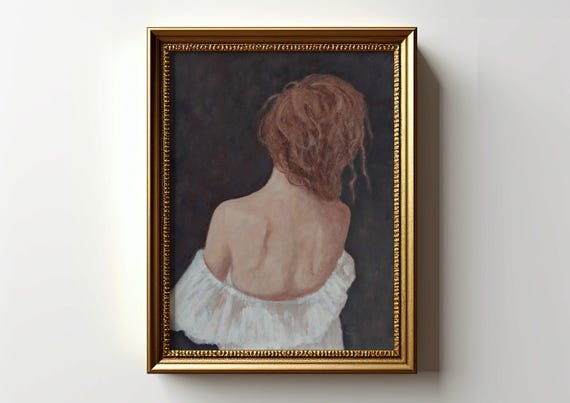 Womans Back Painting Female Portrait On Dark Background Print Woman Gallery Wall Dark Academia Decor Girl Room Decor Gift For Her Idea