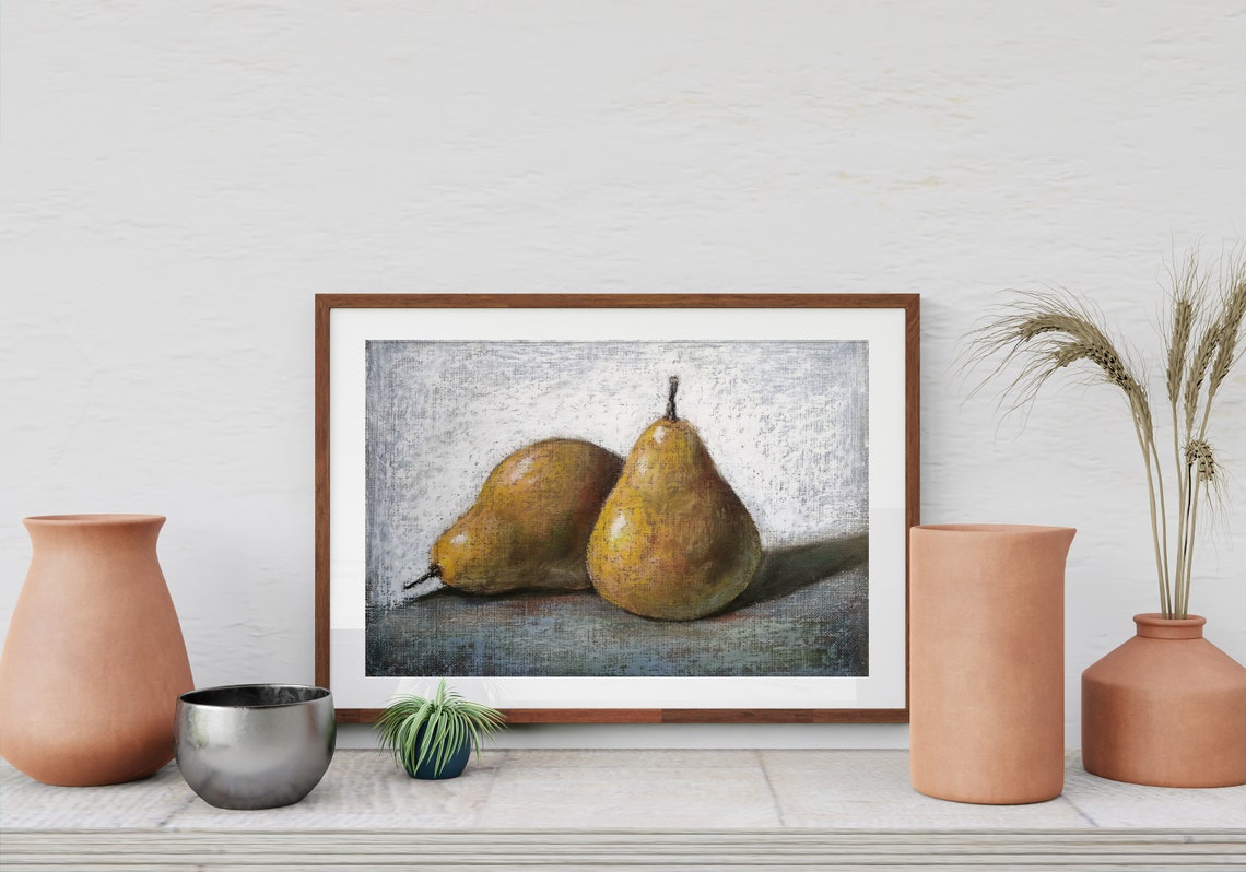 Two Ripe Pears in a Soft Pastel Still Life Farmhouse Art Poster - Image 2