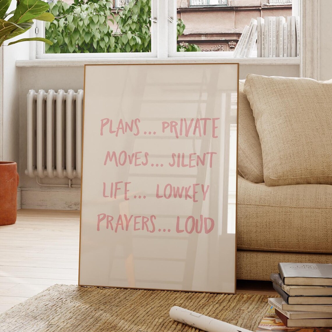 Plans Private Moves Silent Life Lowkey Quote Pink Typography Art Poster