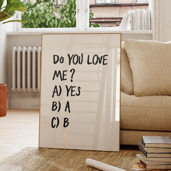 Do You Love Me Yes Funny Multiple Choice Hand Lettered Quiz Poster