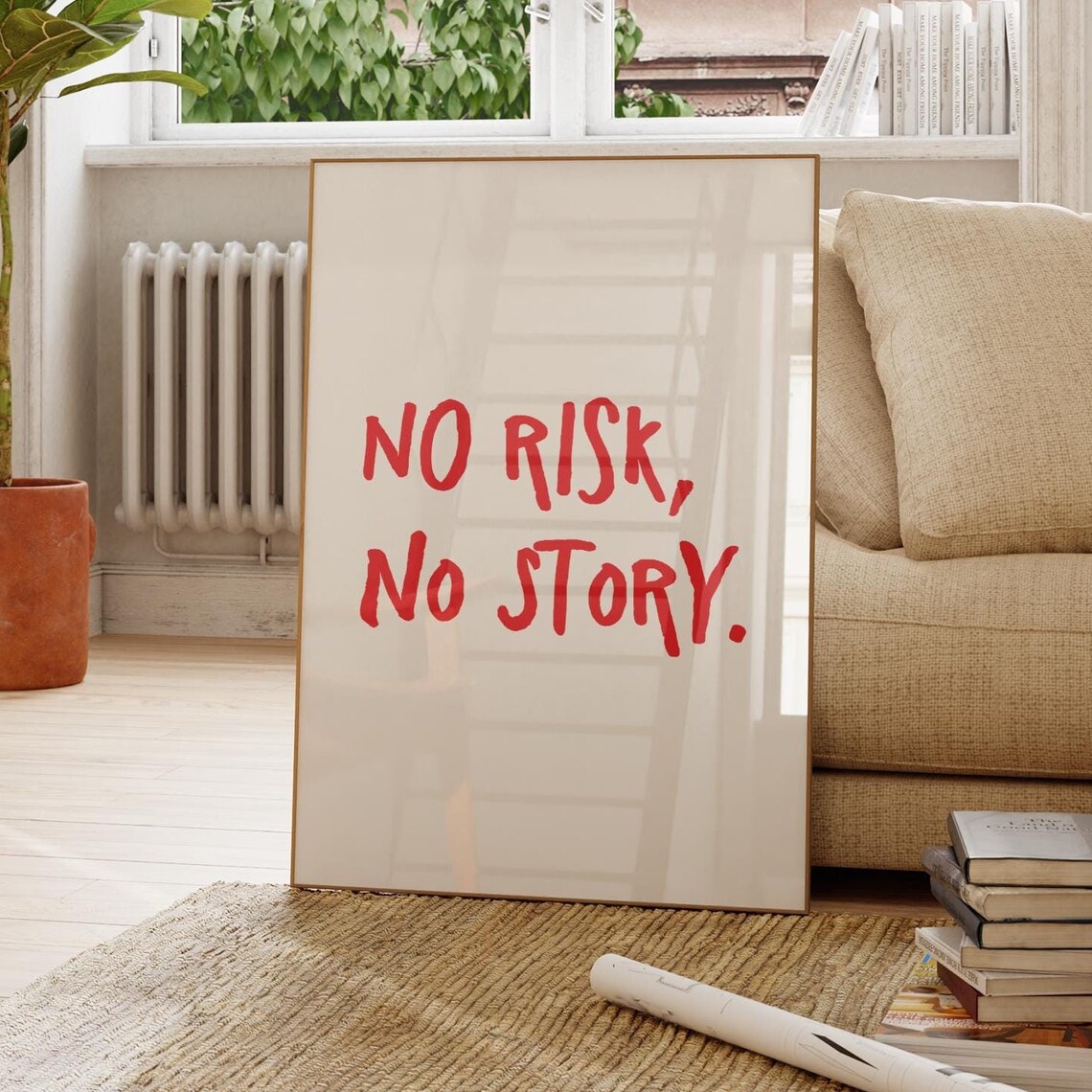 No Risk Story Print Red Minimalist Motivational Quote
