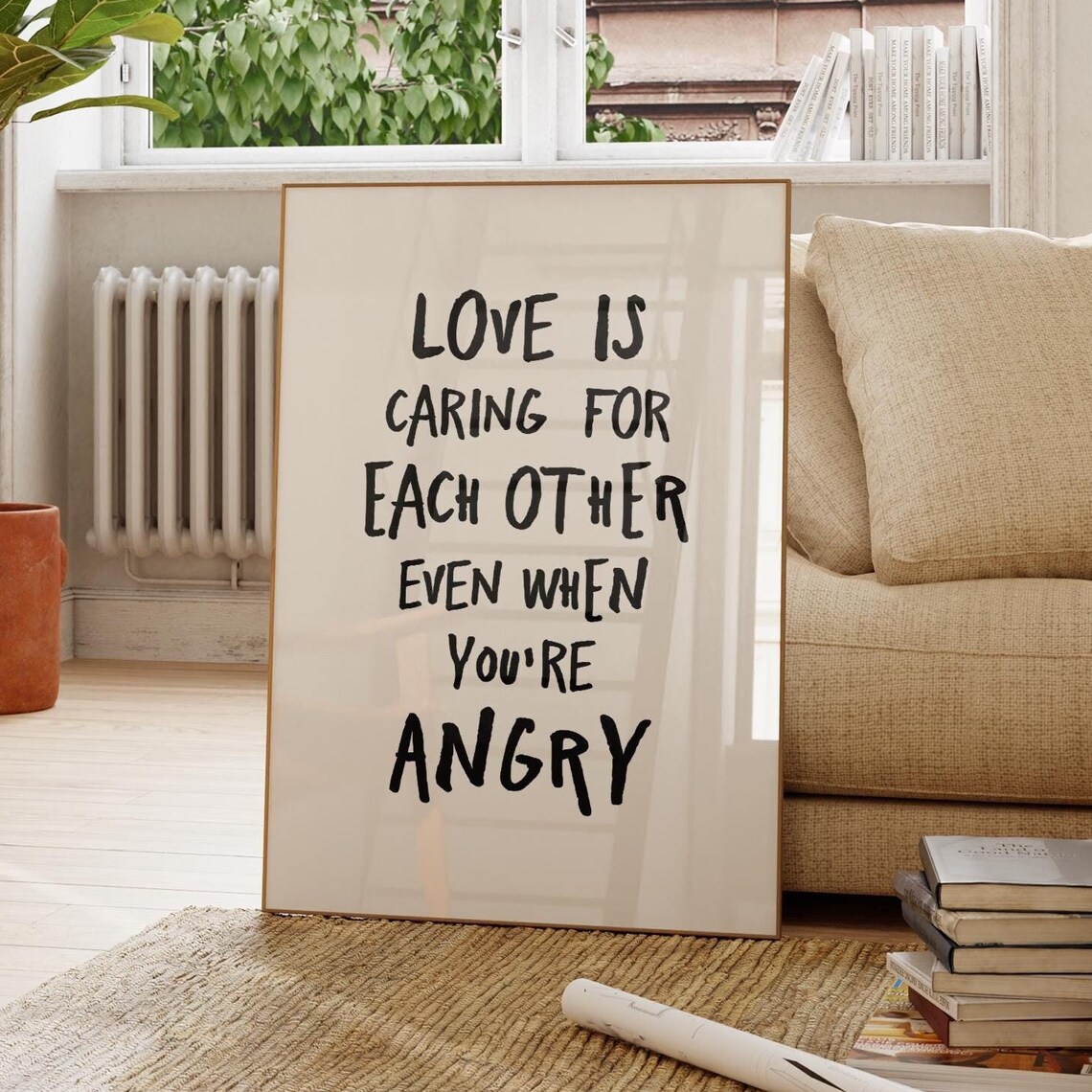 Love Is Caring For Each Other Hand Lettered Relationship Quote Poster