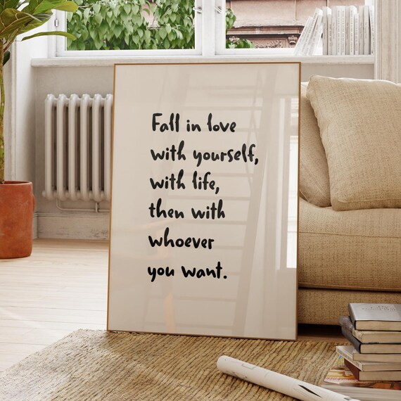 Fall In Love With Yourself Quote Print Minimalist Typography Art