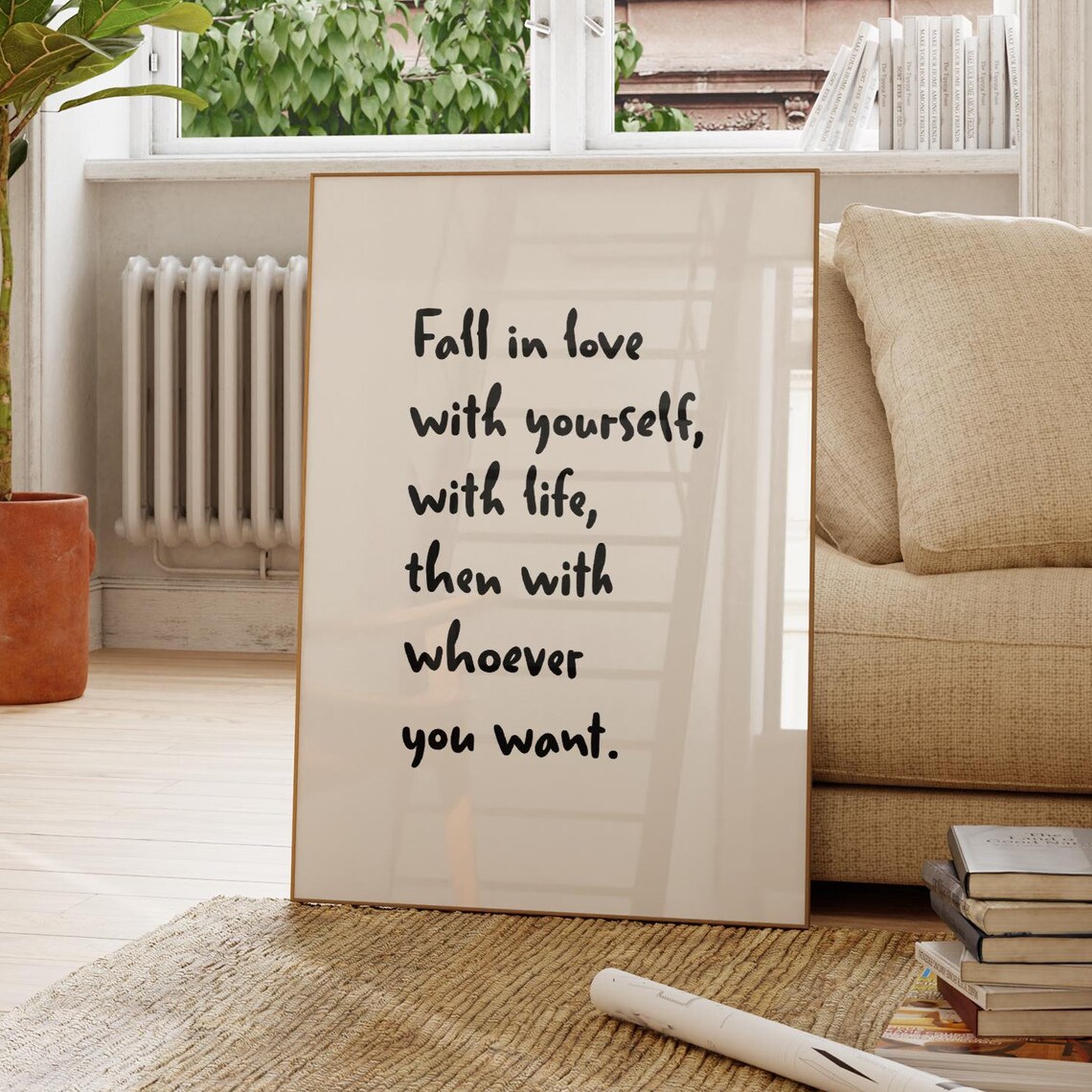 Fall In Love With Yourself Quote Print Minimalist Typography Art