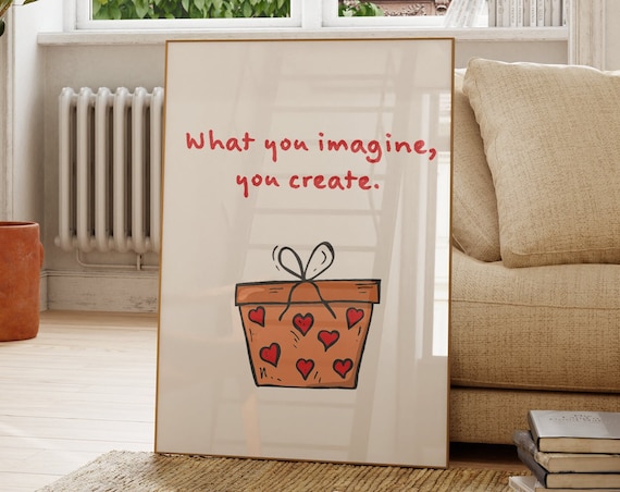 What You Imagine You Create Red Handwritten Motivational Quote Poster