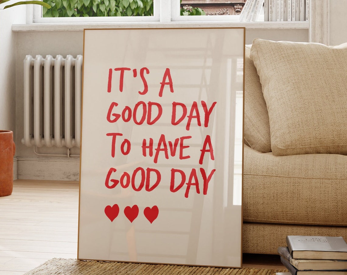 Good Day Typography Print Minimalist Heart Poster