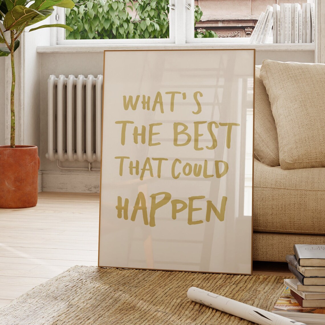 What's The Best That Could Happen Uplifting Gold Lettering Quote Poster