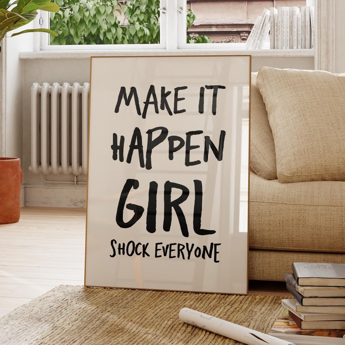 Make It Happen Girl Retro Typography Poster