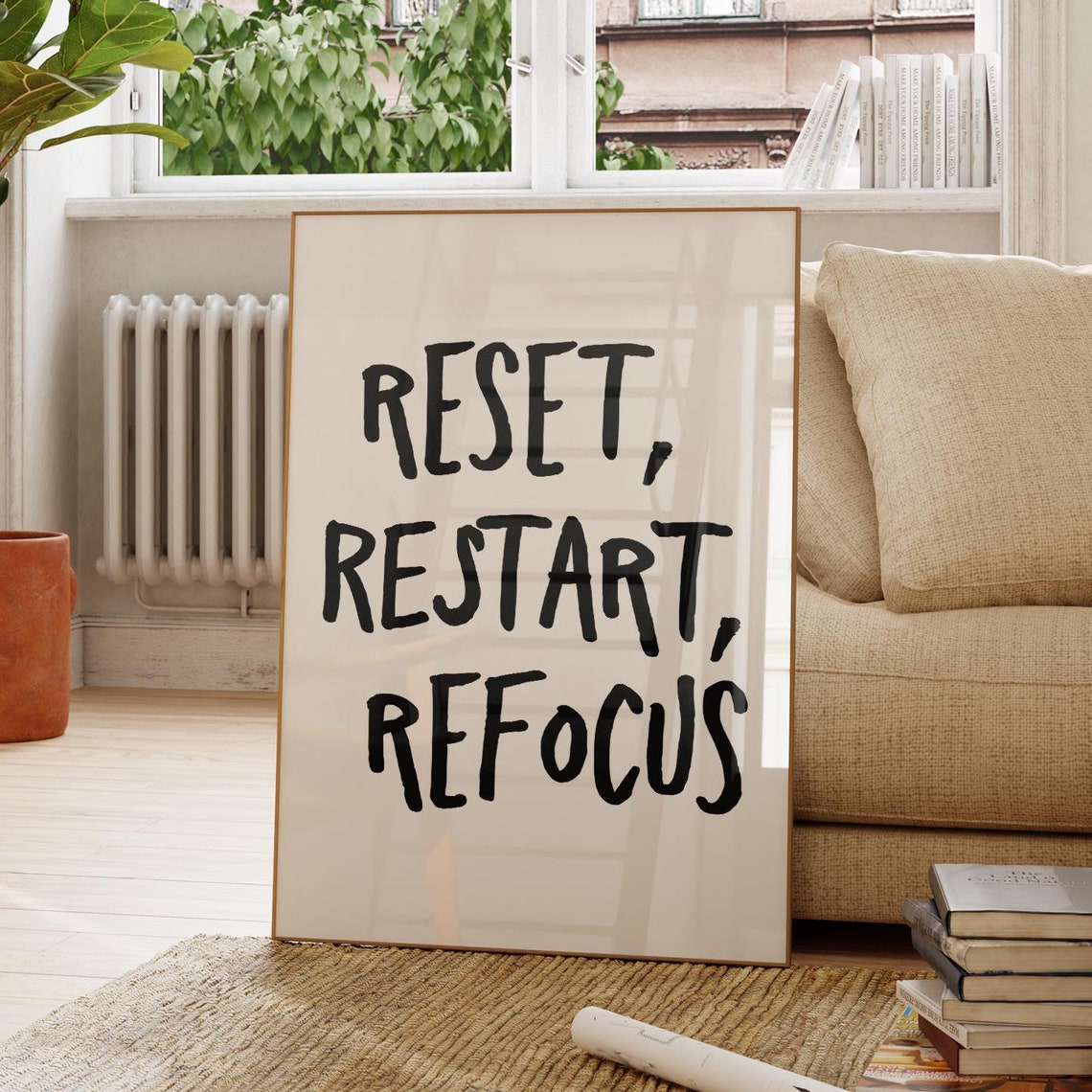 Reset Restart Refocus Bold Black Typography Motivation Poster