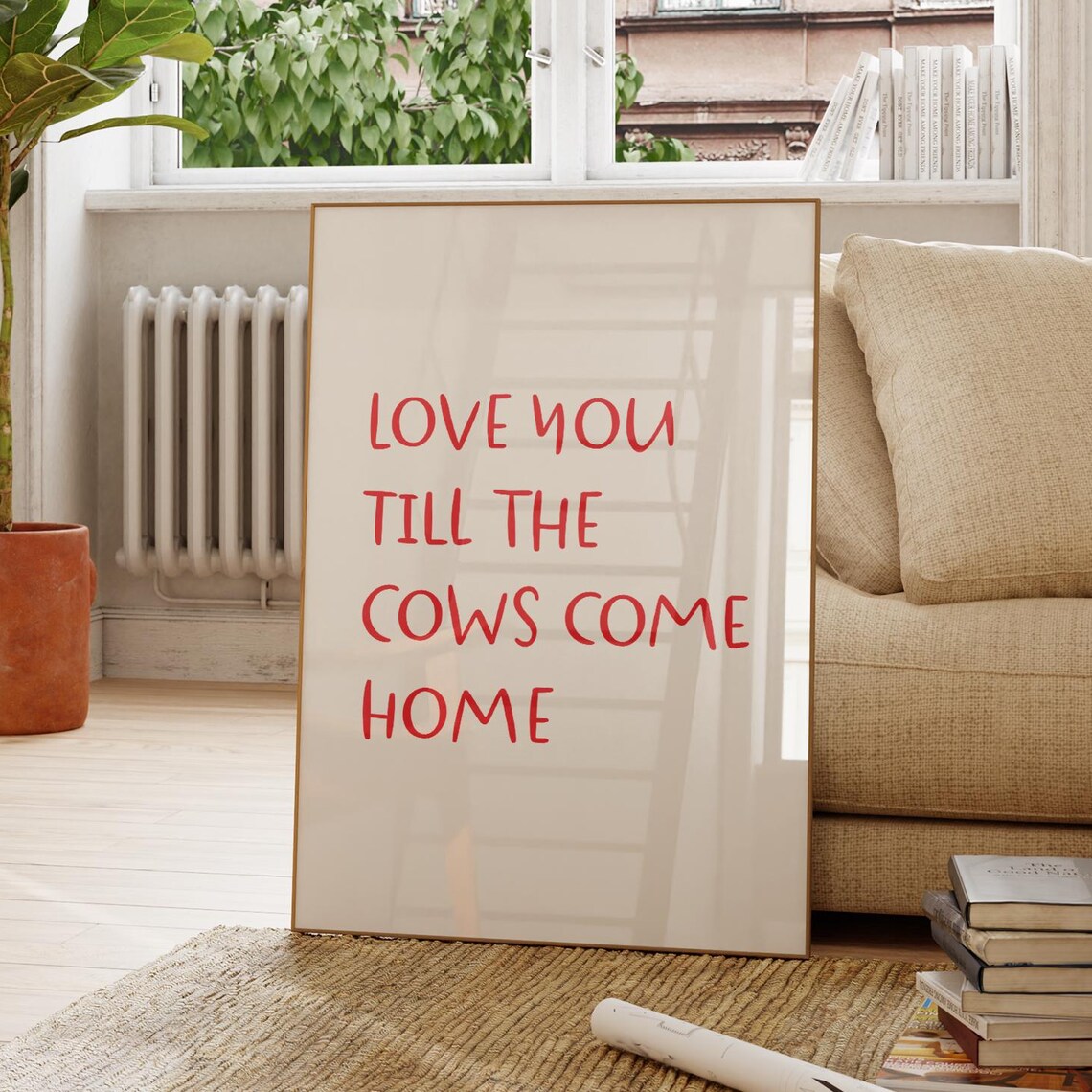 Retro Red Cows Come Home, Funny Quote Art Print