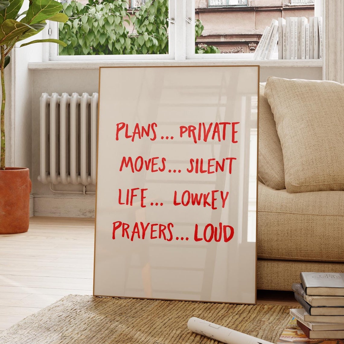 Plans Private Moves Silent Life Lowkey Quote Red Typography Art Poster
