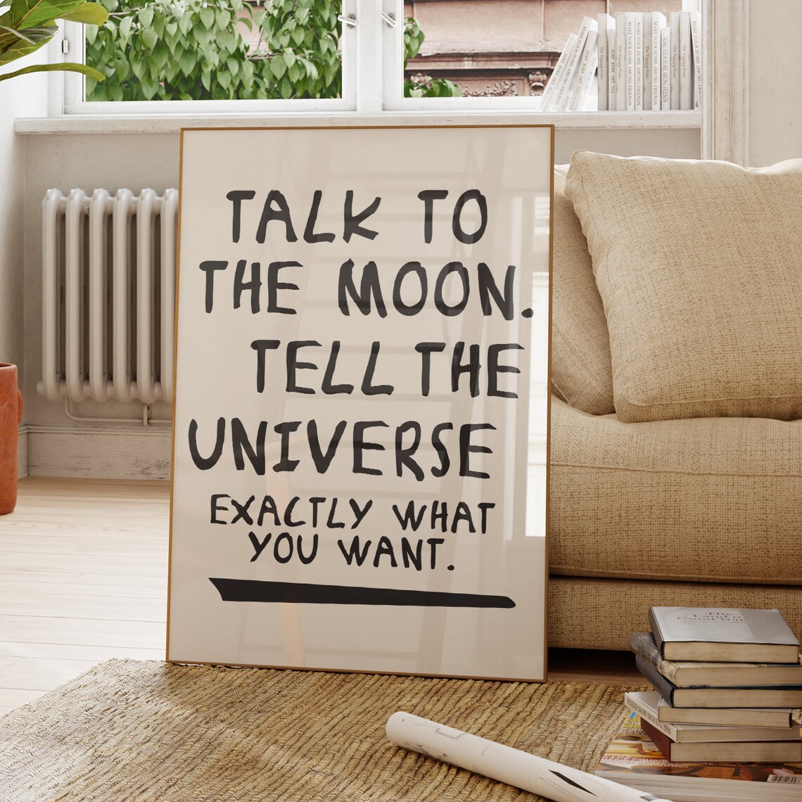 Talk To The Moon Tell The Universe Hand Lettered Quote Typography Poster