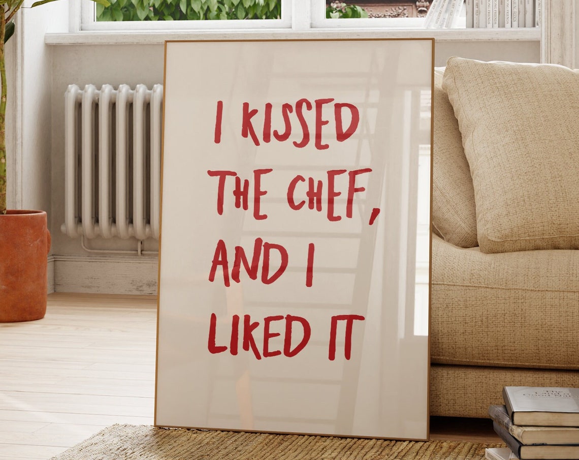 Kissed The Chef Print Minimalist Kitchen Wall Art