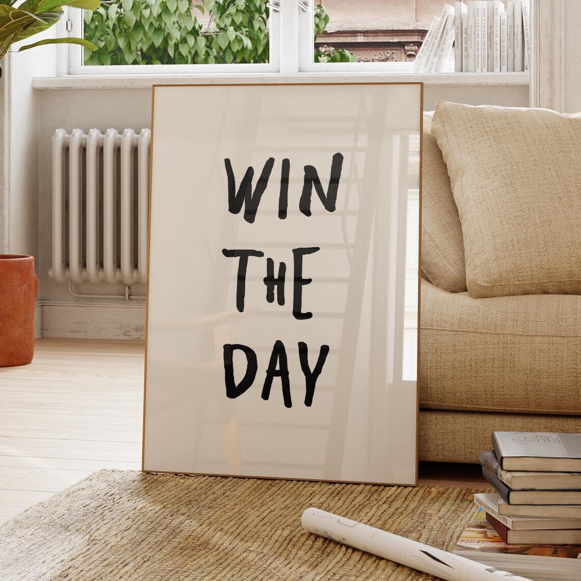 Win The Day Quote Poster, Uplifting Typography