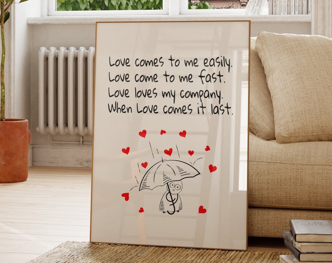 Love Comes To Me Easily Affirmation Poster With Umbrella Heart Doodle