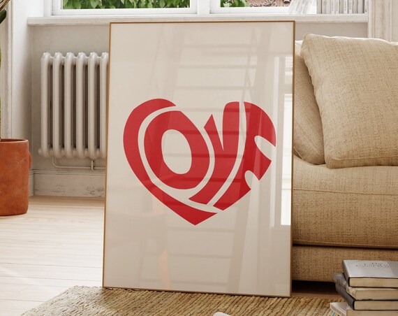 Red Love Heart Bold Retro Typography Romantic Valentine Poster