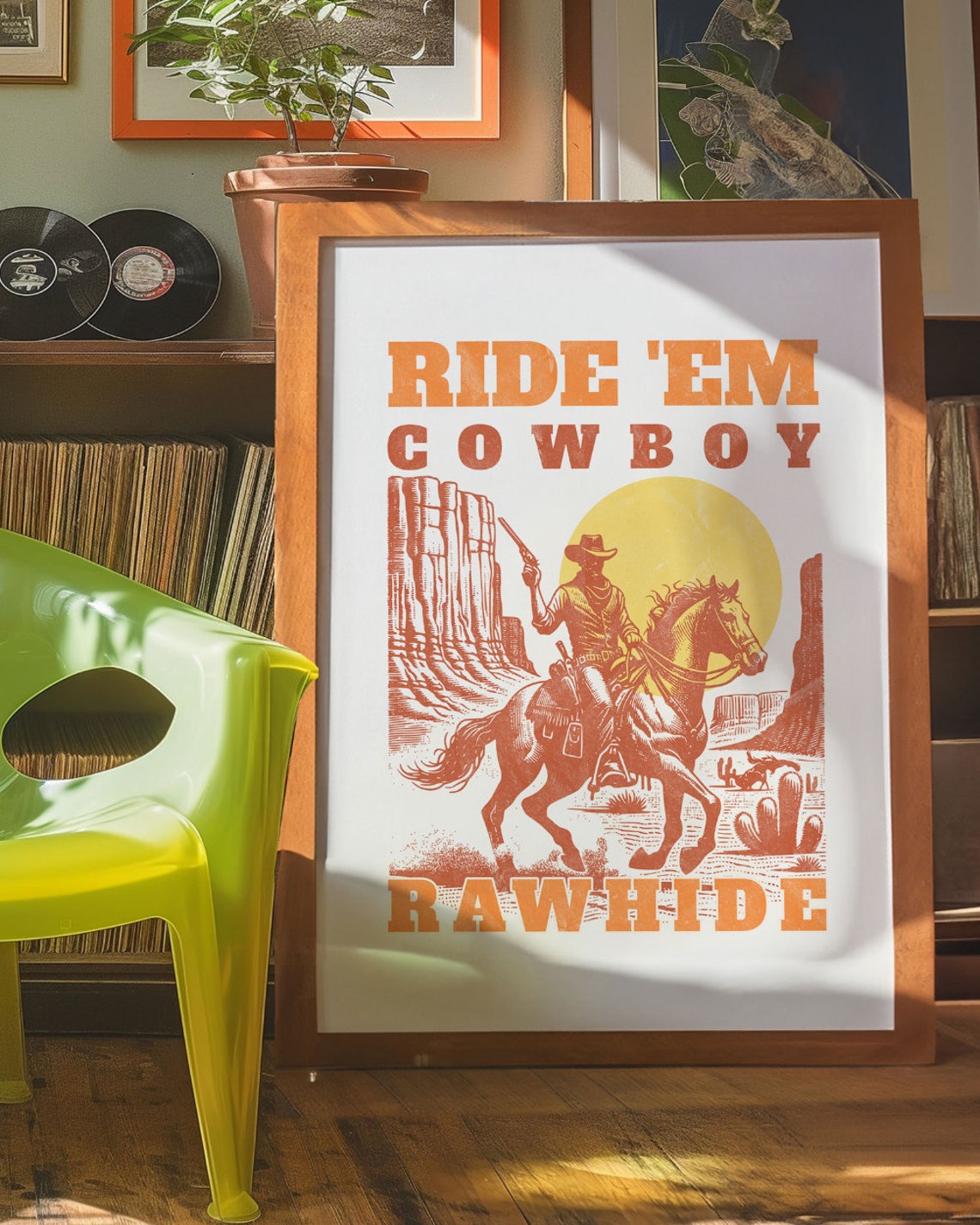 Ride Em Cowboy Rawhide Retro Western Desert Sun Art Style Poster - Image 4