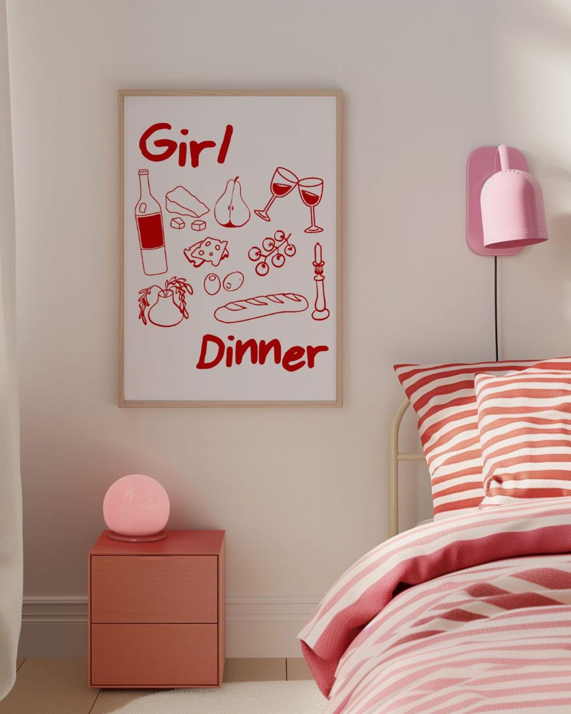 Girl Dinner Print Cute Kitchen Wall Art Trendy Food Poster Retro Home Decor Foodie Gifts Charcuterie Wine And Cheese Print Best Friend Gifts - Image 3