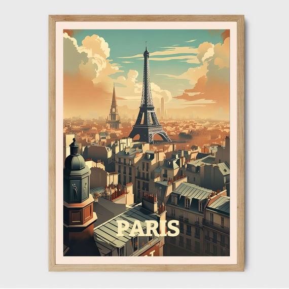 Paris Travel Poster, Eiffel Tower Wall Art Print