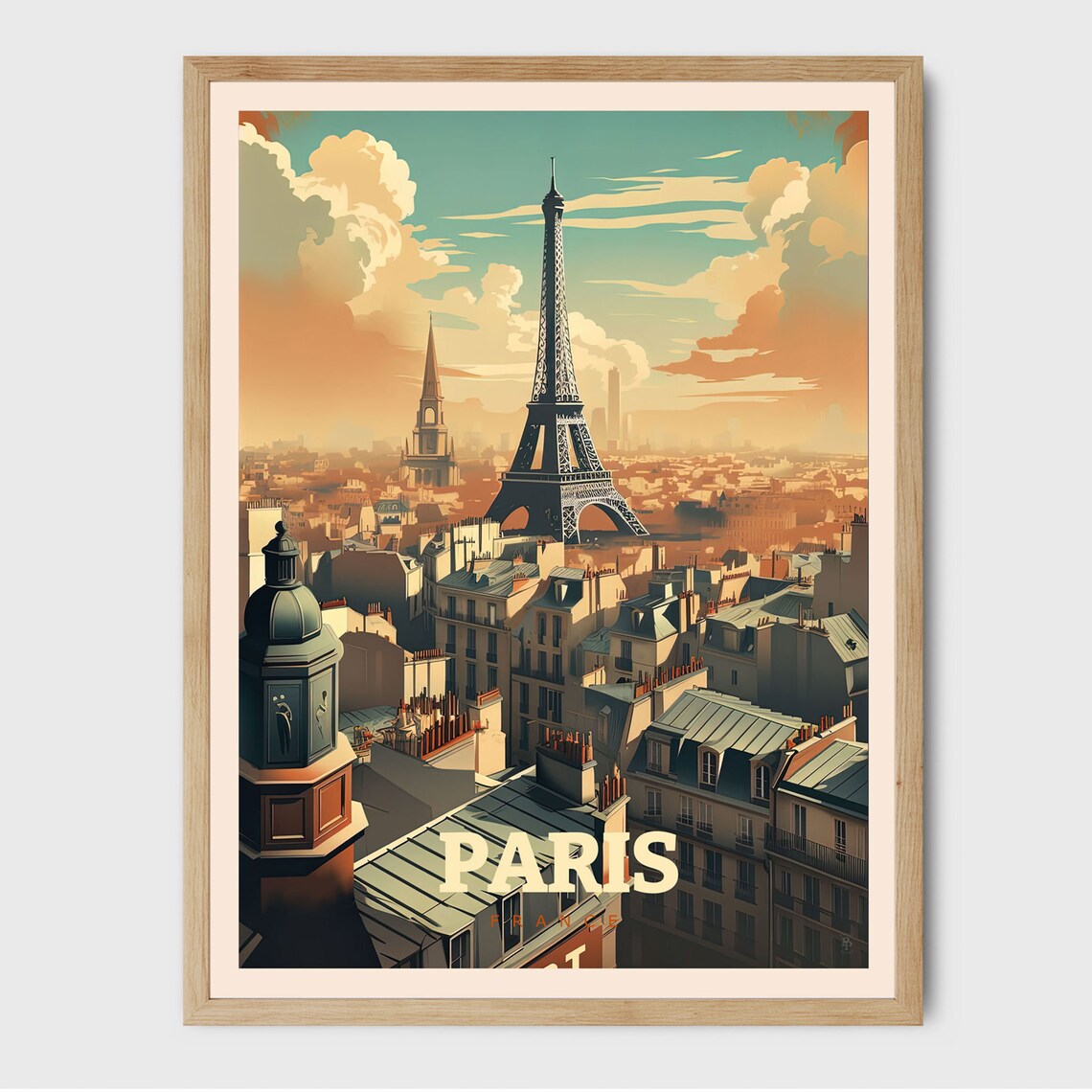 Paris Travel Poster, Eiffel Tower Wall Art Print
