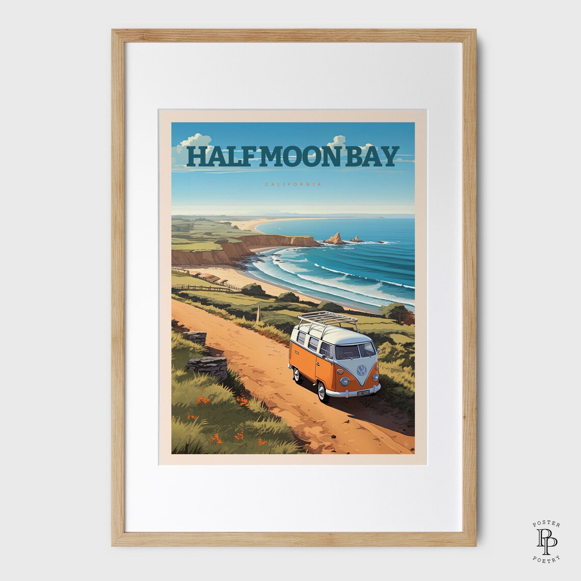 Half Moon Bay California Coast Classic Van Road Trip Travel Poster - Image 4